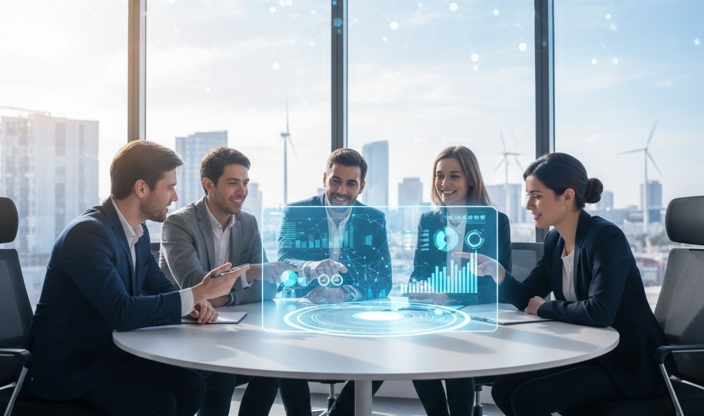 A team of energy professionals smiling